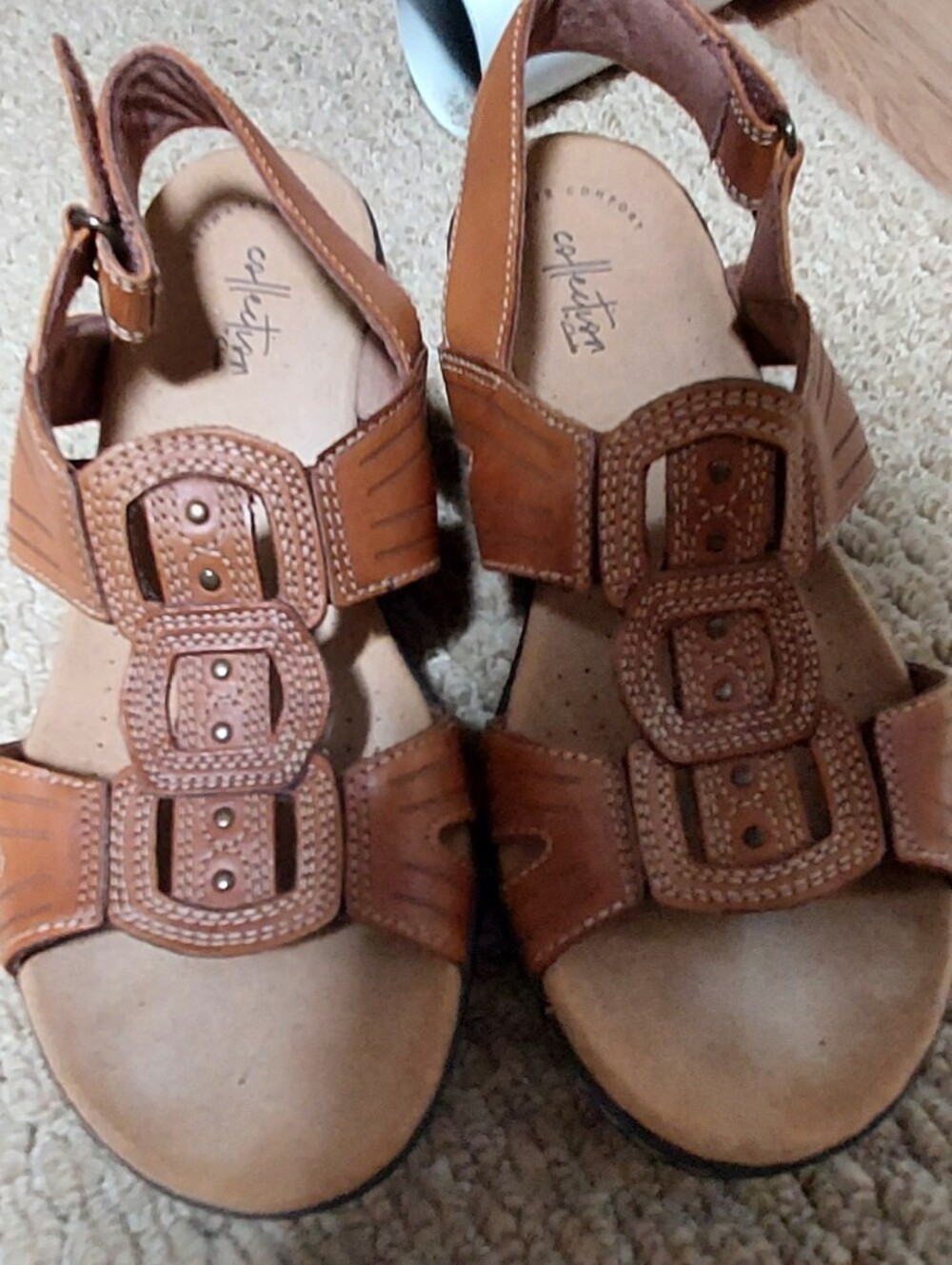 Clarks Ultimate Comfort Tan Brown Leather Woven Buckle Sandals 8.5 Slingback